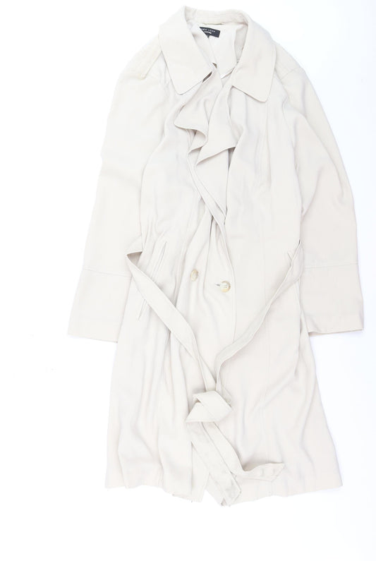 New Look Women’s Beige Long Trench Coat Size 22 Belted Collared Style
