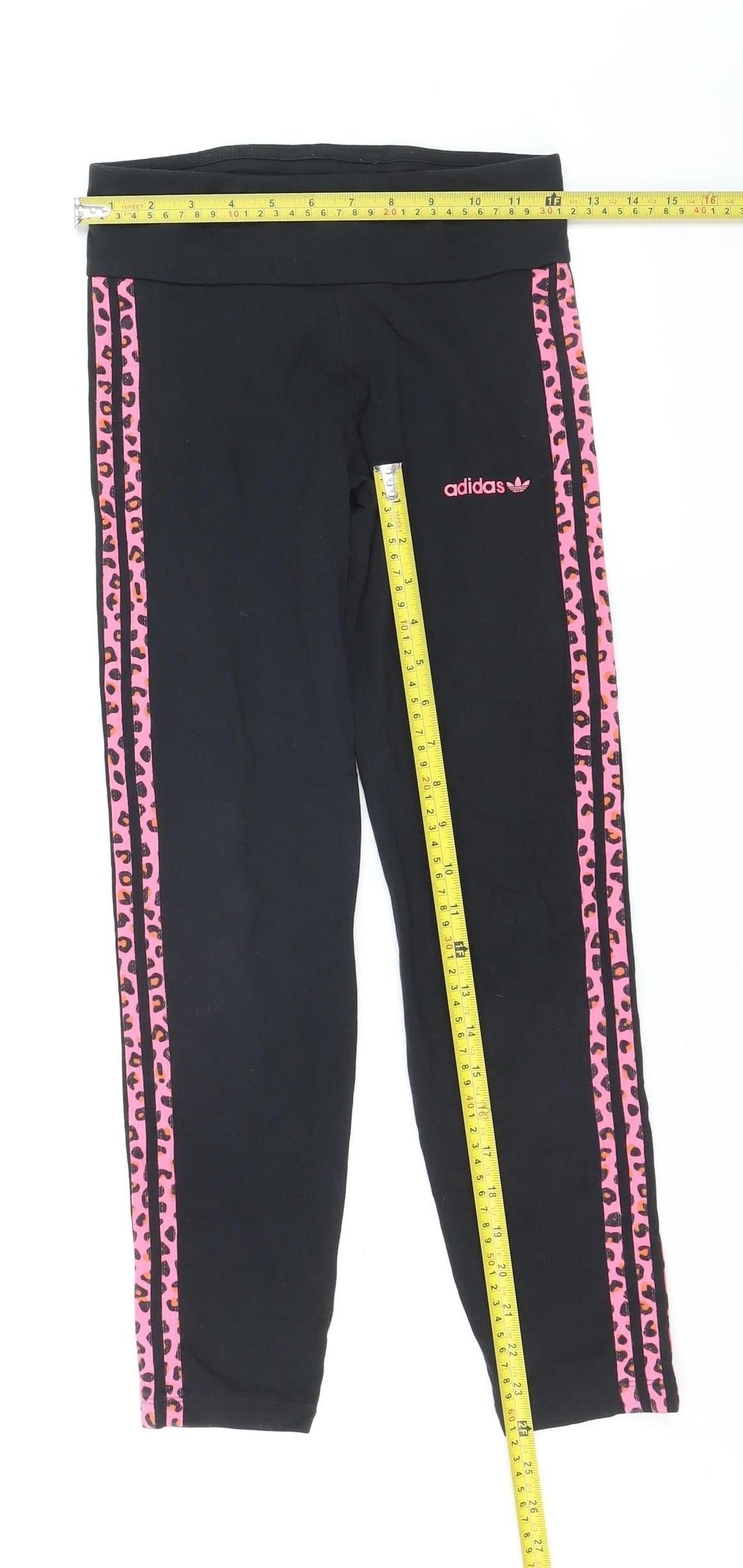 Adidas Women Black Pink Animal Print Leggings Size M Activewear