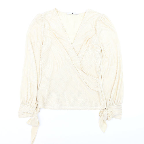 V by Very Women’s Beige Wrap Blouse Size 8 Long Sleeve