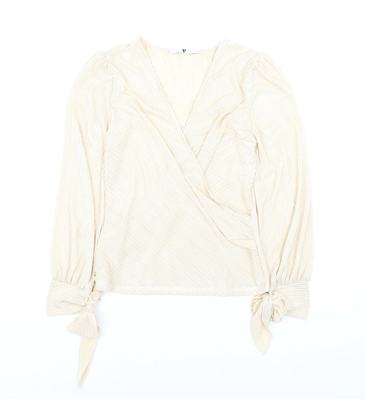 V by Very Women’s Beige Wrap Blouse Size 8 Long Sleeve
