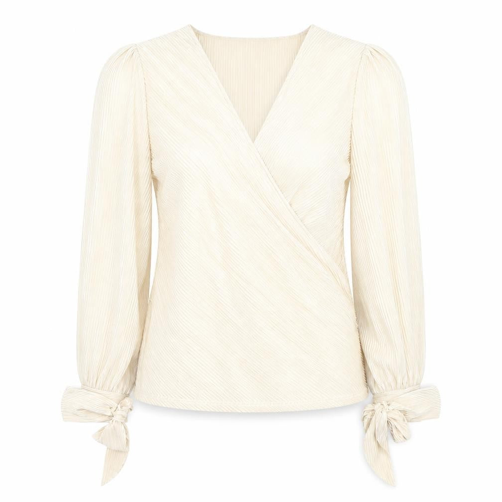 V by Very Women’s Beige Wrap Blouse Size 8 Long Sleeve