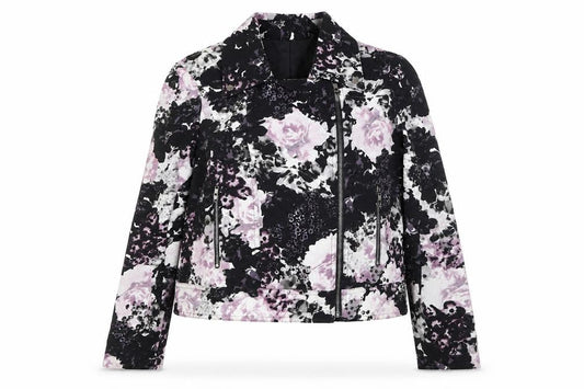 Front view of Kaliko Women's Multicoloured Floral Biker Jacket, size 12