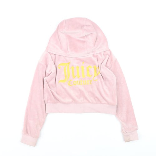 Juicy Couture Girls Pink Velour Logo Hoodie Size 7-8 Years
