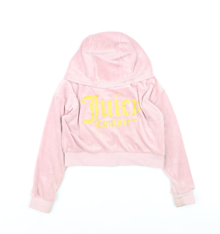 Juicy Couture Girls Pink Velour Logo Hoodie Size 7-8 Years