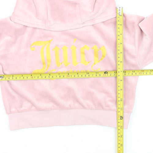Juicy Couture Girls Pink Velour Logo Hoodie Size 7-8 Years
