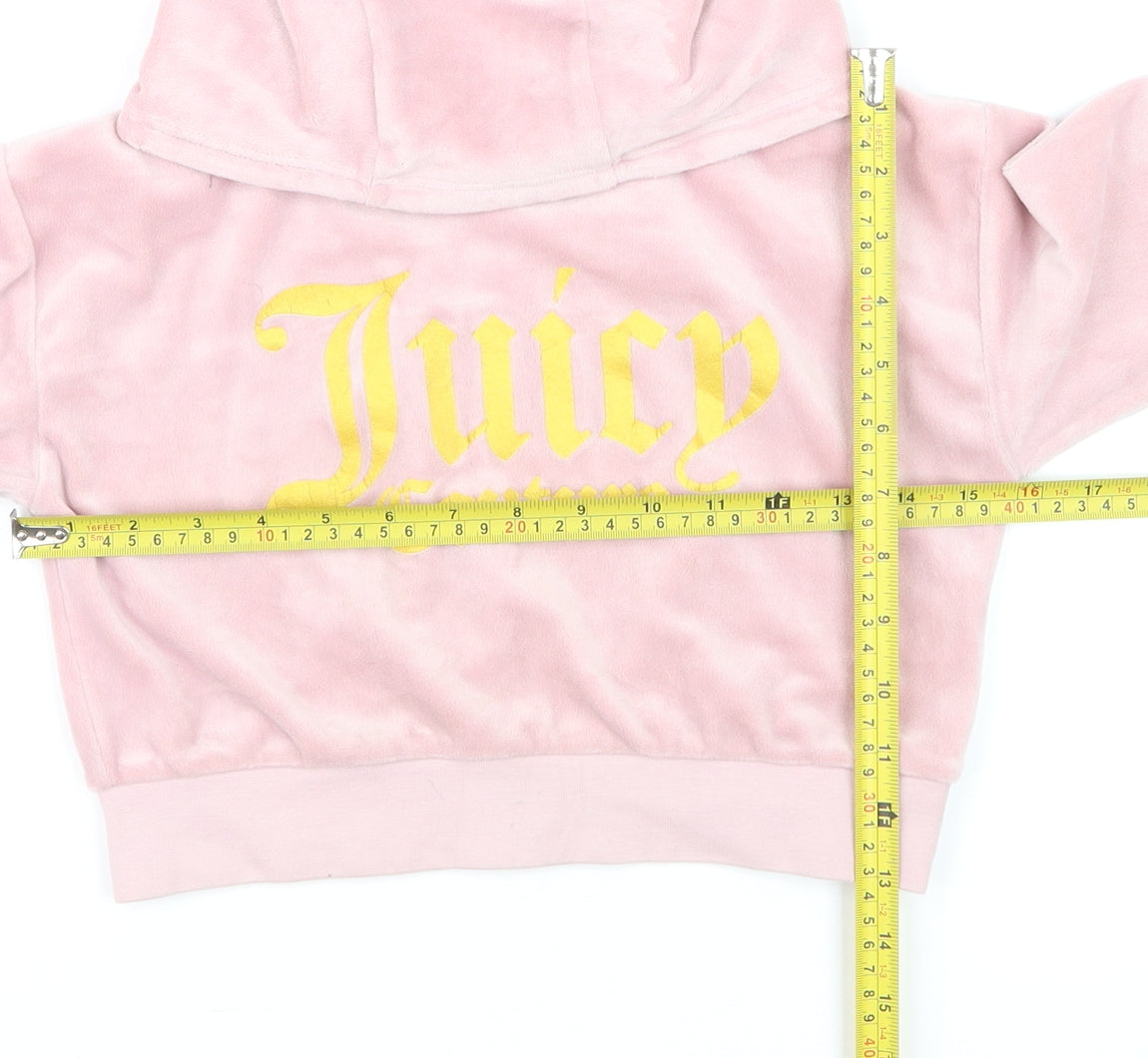 Juicy Couture Girls Pink Velour Logo Hoodie Size 7-8 Years