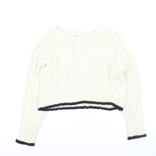 Zara Women Ivory Cable-Knit Crew Neck Jumper Size 8
