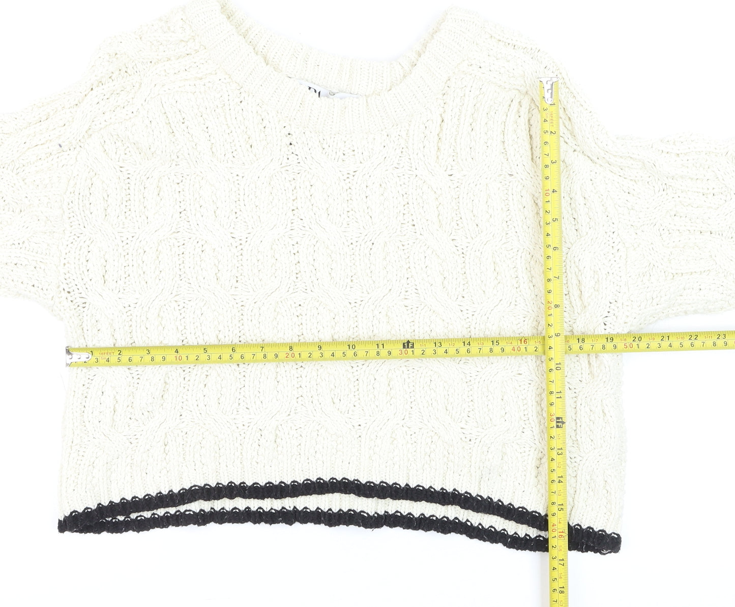 Zara Women Ivory Cable-Knit Crew Neck Jumper Size 8