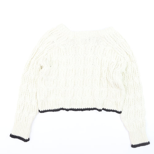 Zara Women Ivory Cable-Knit Crew Neck Jumper Size 8