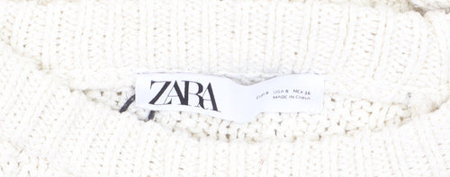 Zara Women Ivory Cable-Knit Crew Neck Jumper Size 8