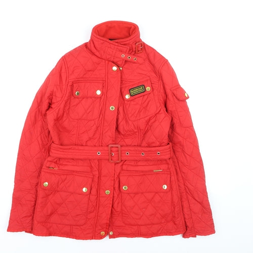 Barbour Women Red Quilted Belted Mid-Length Jacket Size M
