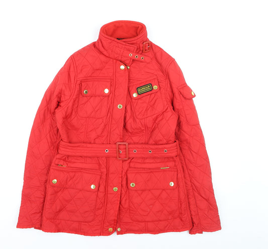 Barbour Women Red Quilted Belted Mid-Length Jacket Size M