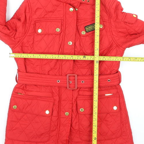 Barbour Women Red Quilted Belted Mid-Length Jacket Size M