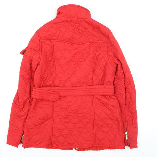 Barbour Women Red Quilted Belted Mid-Length Jacket Size M