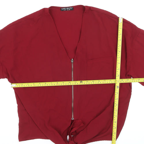 Select Women Red Cropped Zip Front V-Neck Blouse UK 8