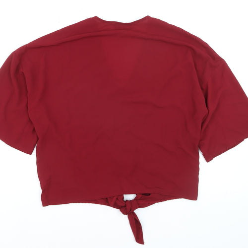 Select Women Red Cropped Zip Front V-Neck Blouse UK 8