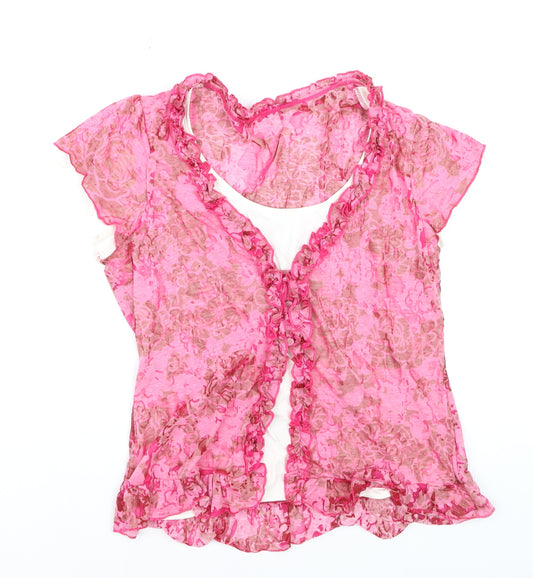 Marks and Spencer Per Una Women's Pink Floral Ruffle Blouse Size 18