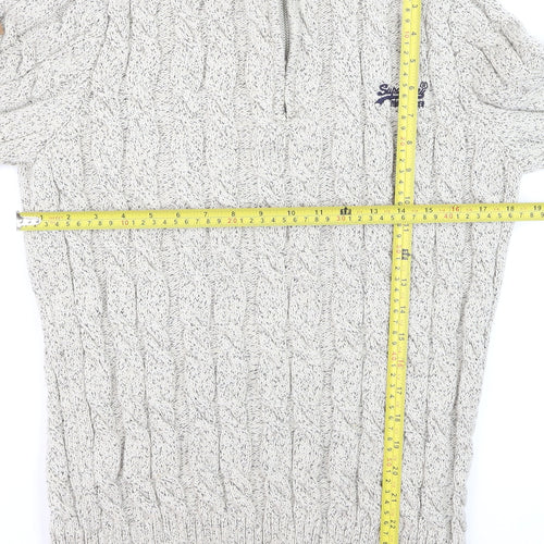 Superdry Men’s Beige Cable Knit 1/4 Zip Jumper L High Neck