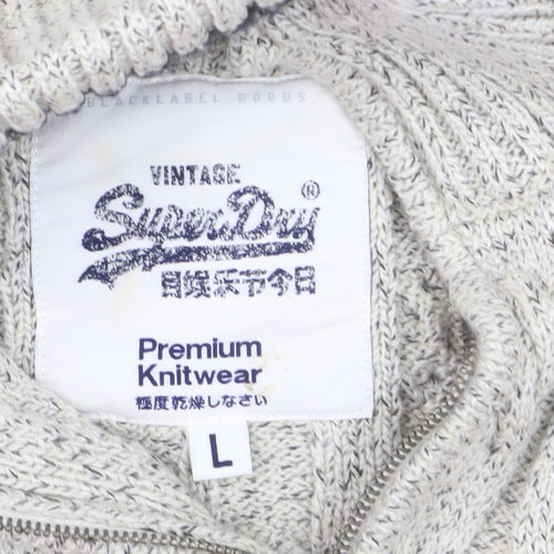 Superdry Men’s Beige Cable Knit 1/4 Zip Jumper L High Neck