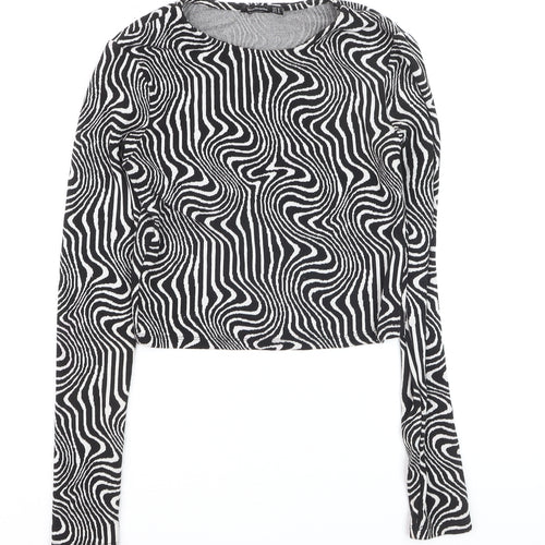 Stradivarius Womens Black Geometric Cropped Long Sleeve Top Size 12