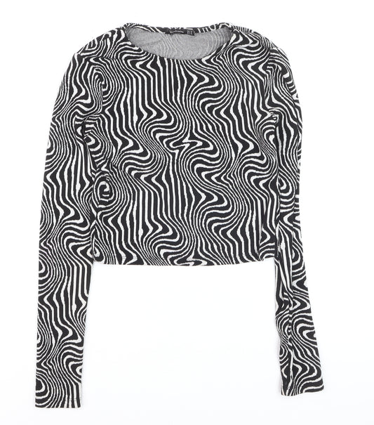 Stradivarius Womens Black Geometric Cropped Long Sleeve Top Size 12