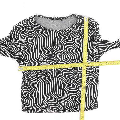 Stradivarius Womens Black Geometric Cropped Long Sleeve Top Size 12