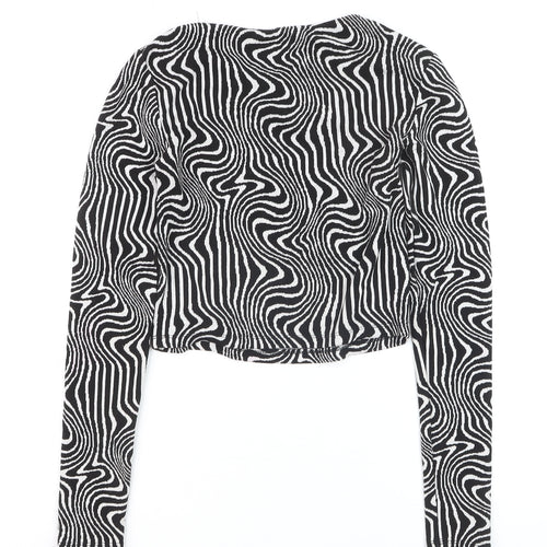 Stradivarius Womens Black Geometric Cropped Long Sleeve Top Size 12