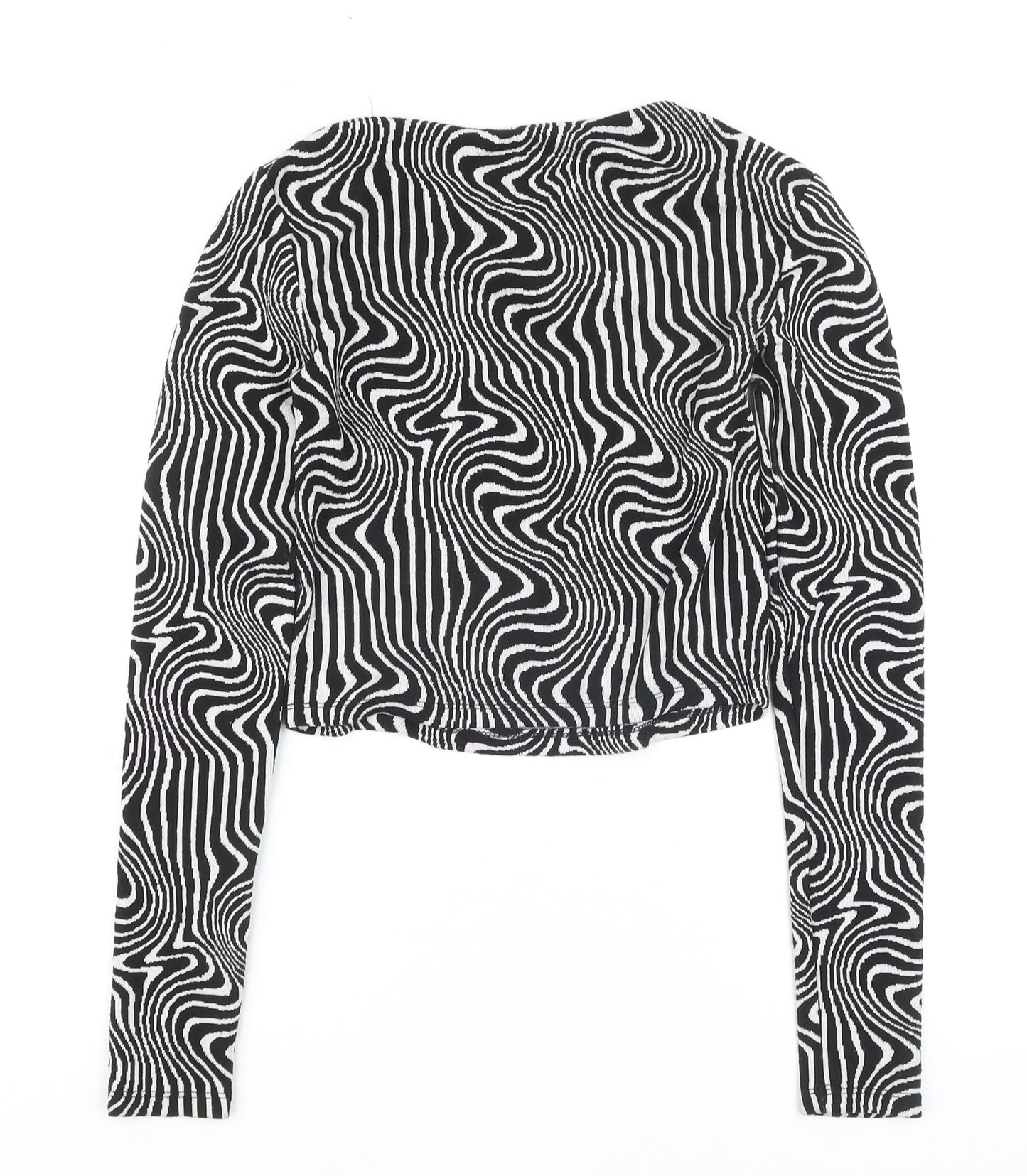 Stradivarius Womens Black Geometric Cropped Long Sleeve Top Size 12