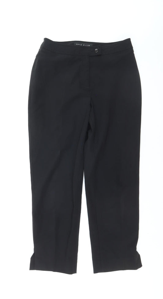 Karen Millen Women's Black Cropped Straight Leg Slim Fit Trousers Size 10
