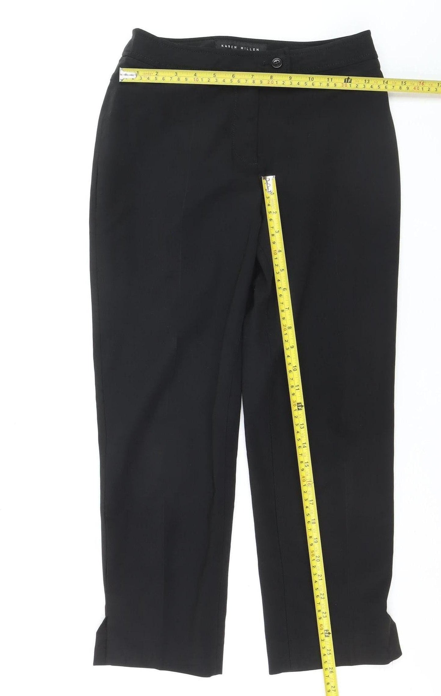 Karen Millen Women's Black Cropped Straight Leg Slim Fit Trousers Size 10