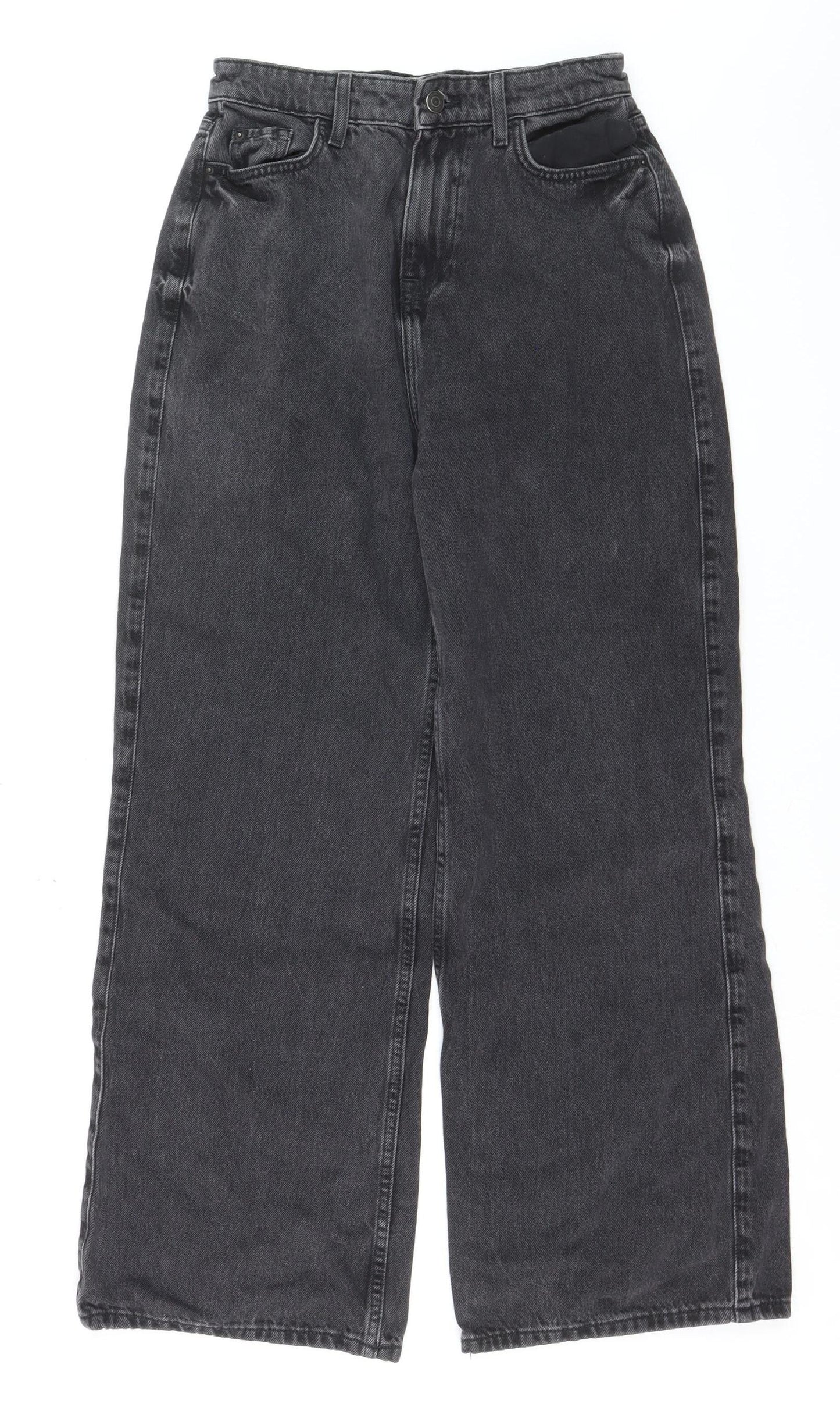 New Look Women Grey Wide-Leg Jeans Size 8 Denim Charcoal Wash