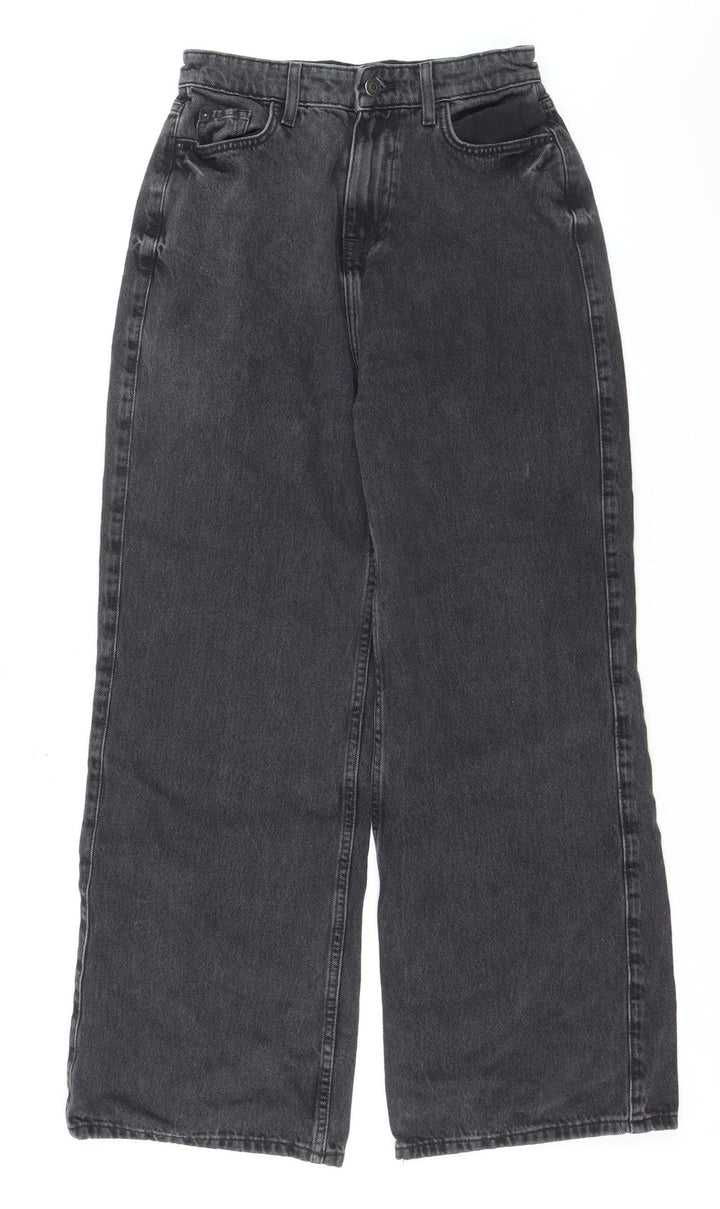 New Look Women Grey Wide-Leg Jeans Size 8 Denim Charcoal Wash