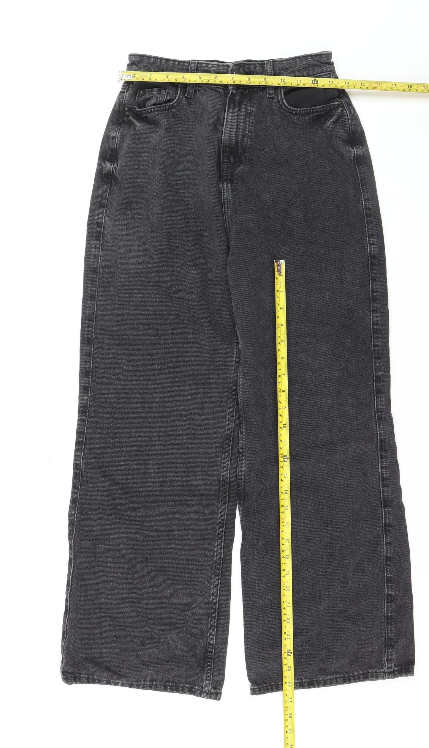 New Look Women Grey Wide-Leg Jeans Size 8 Denim Charcoal Wash
