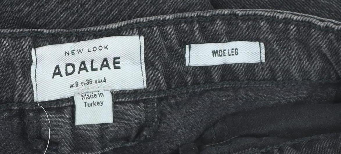 New Look Women Grey Wide-Leg Jeans Size 8 Denim Charcoal Wash
