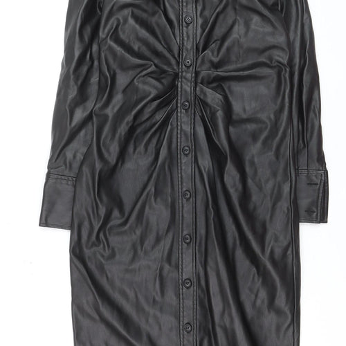 Vero Moda Womens Black Faux Leather Long Trench Coat S