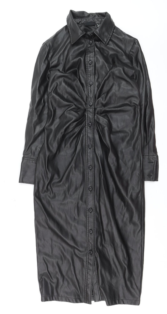 Vero Moda Womens Black Faux Leather Long Trench Coat S