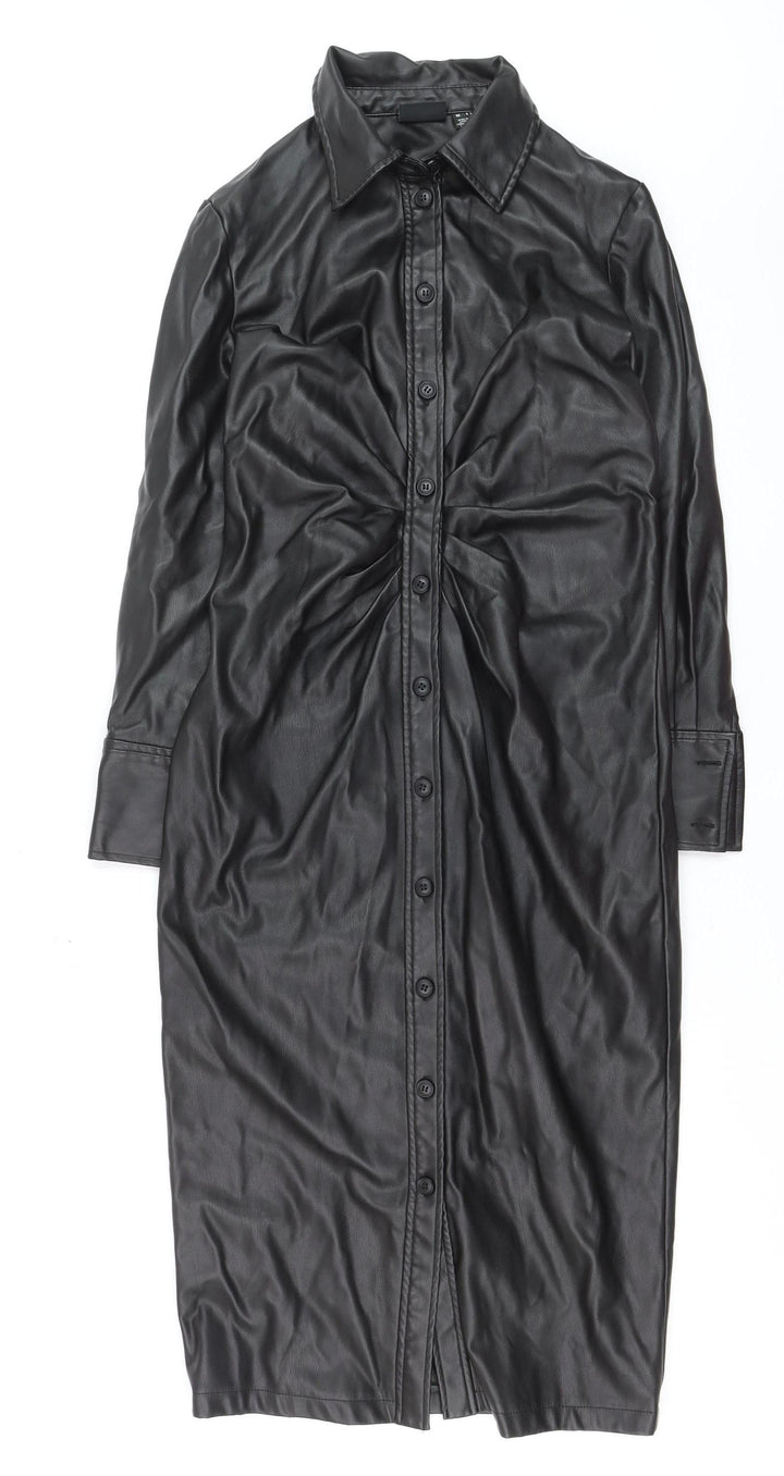 Vero Moda Womens Black Faux Leather Long Trench Coat S