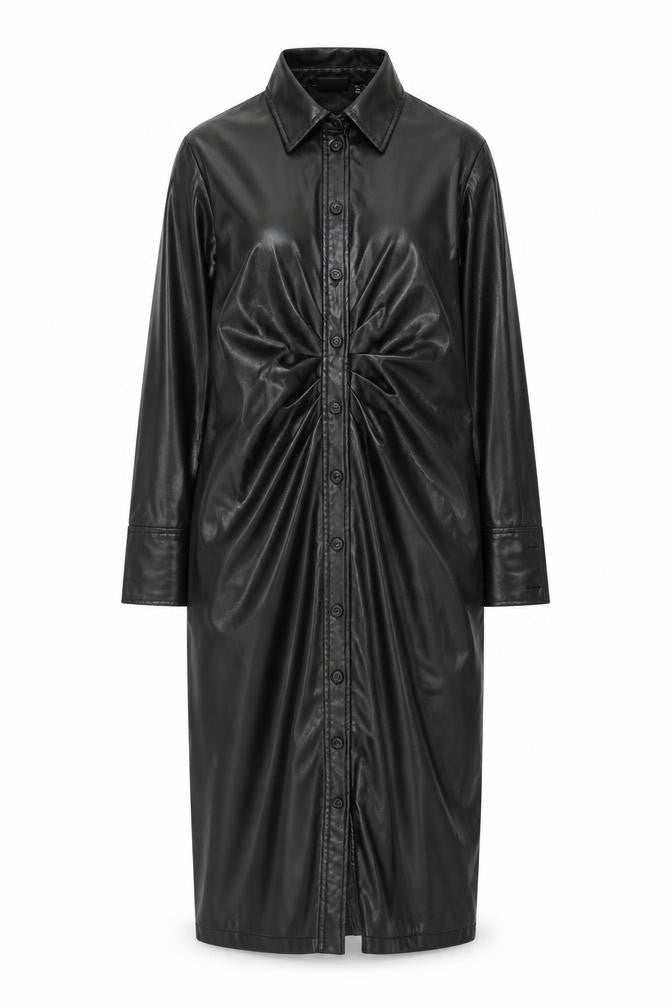 Vero Moda Womens Black Faux Leather Long Trench Coat S
