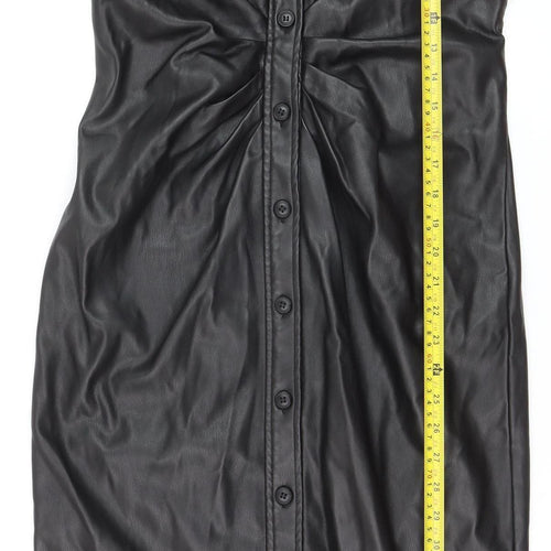 Vero Moda Womens Black Faux Leather Long Trench Coat S