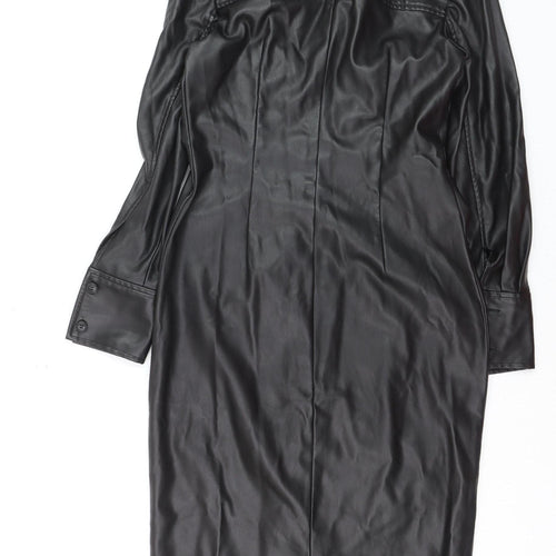 Vero Moda Womens Black Faux Leather Long Trench Coat S
