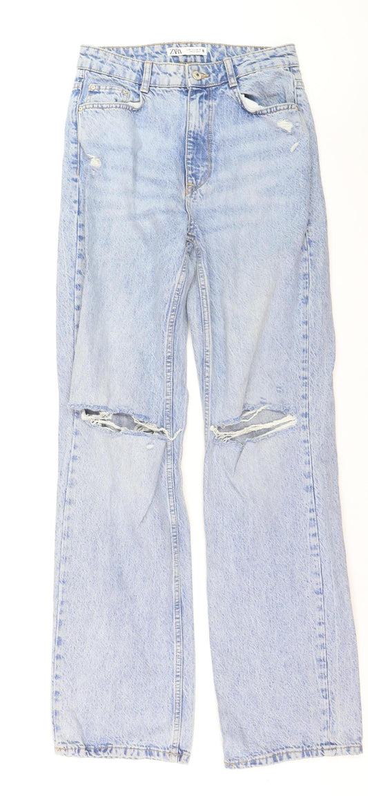 Zara Women Blue Distressed Straight Jeans Size 10