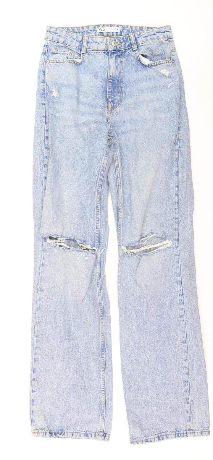 Zara Women Blue Distressed Straight Jeans Size 10