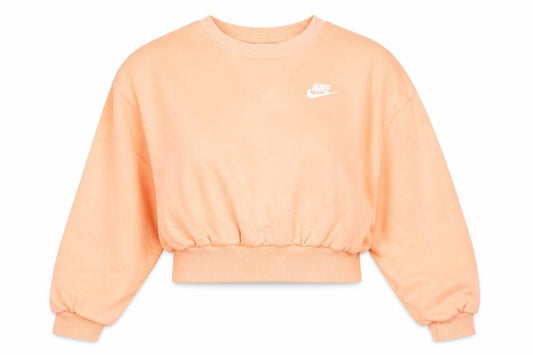 Nike Girls Orange Fleece Pullover Sweatshirt M Logo Crew Neck