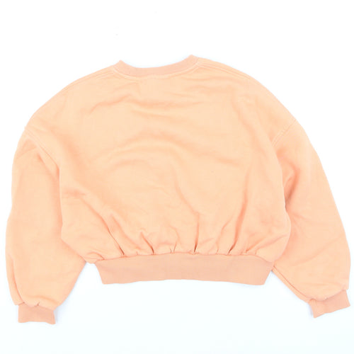 Nike Girls Orange Fleece Pullover Sweatshirt M Logo Crew Neck