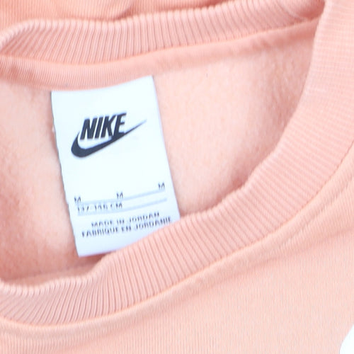 Nike Girls Orange Fleece Pullover Sweatshirt M Logo Crew Neck