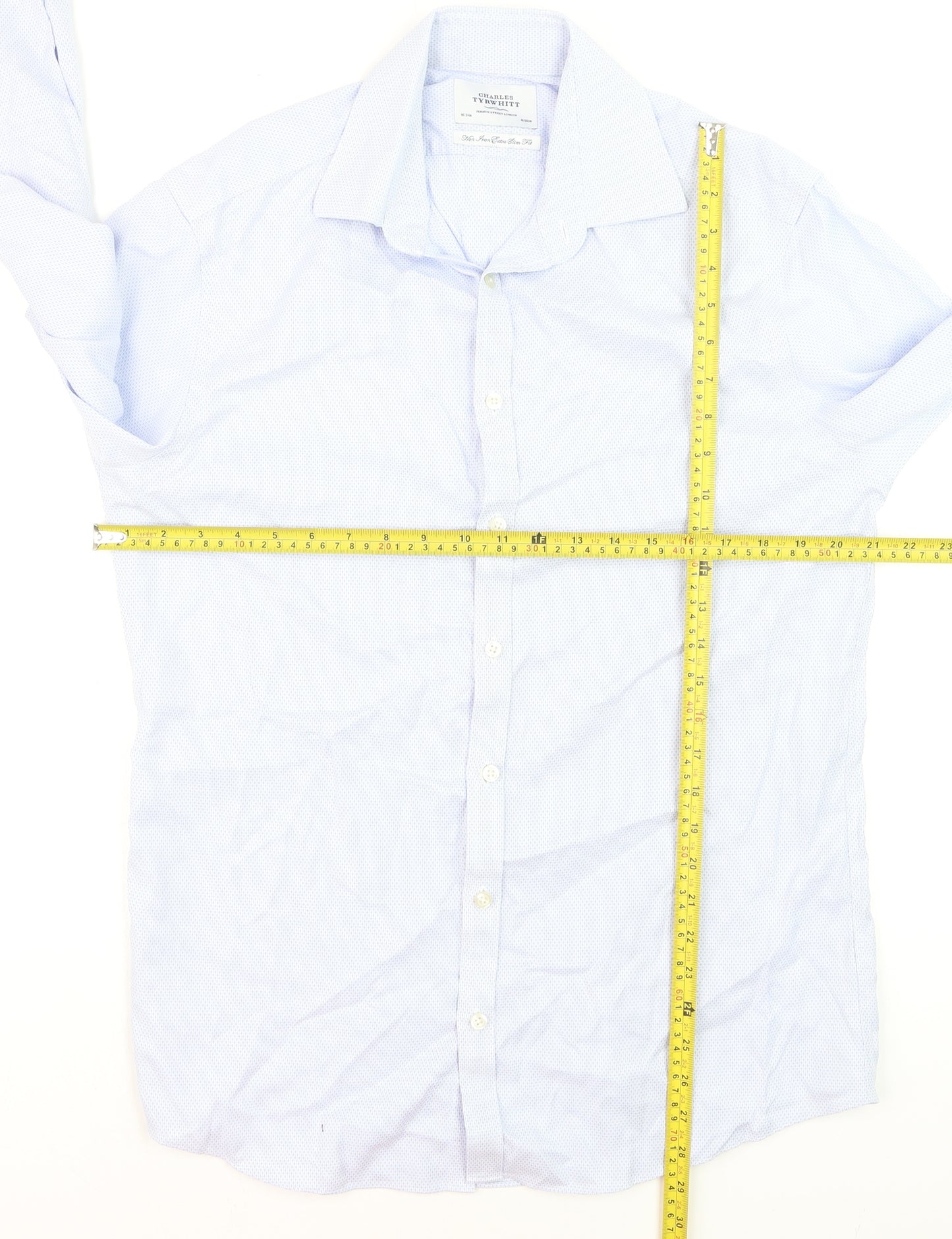 Charles Tyrwhitt Men's Blue 16in Extra Slim Fit Non-Iron Cotton Shirt