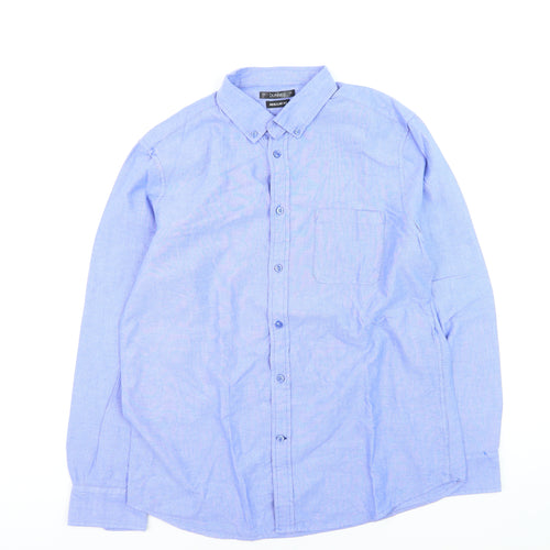 Dunnes Men Blue Regular Fit Cotton Long Sleeve Dress Shirt L