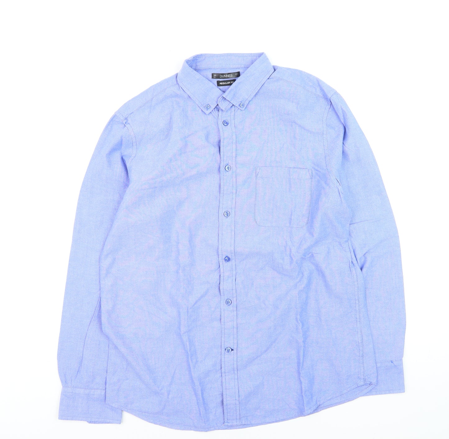 Dunnes Men Blue Regular Fit Cotton Long Sleeve Dress Shirt L