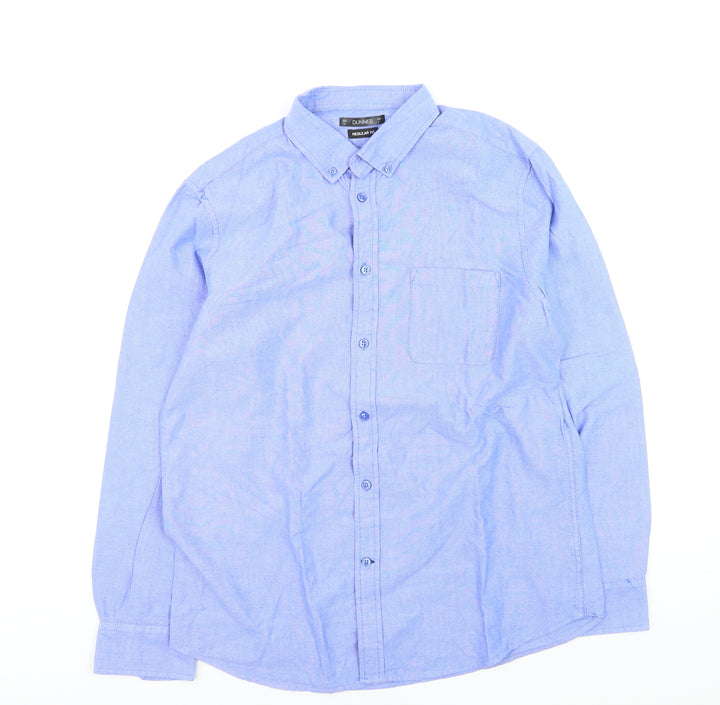 Dunnes Men Blue Regular Fit Cotton Long Sleeve Dress Shirt L