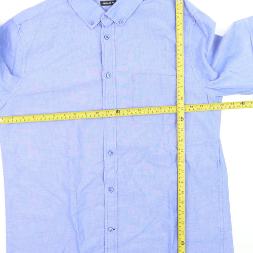 Dunnes Men Blue Regular Fit Cotton Long Sleeve Dress Shirt L
